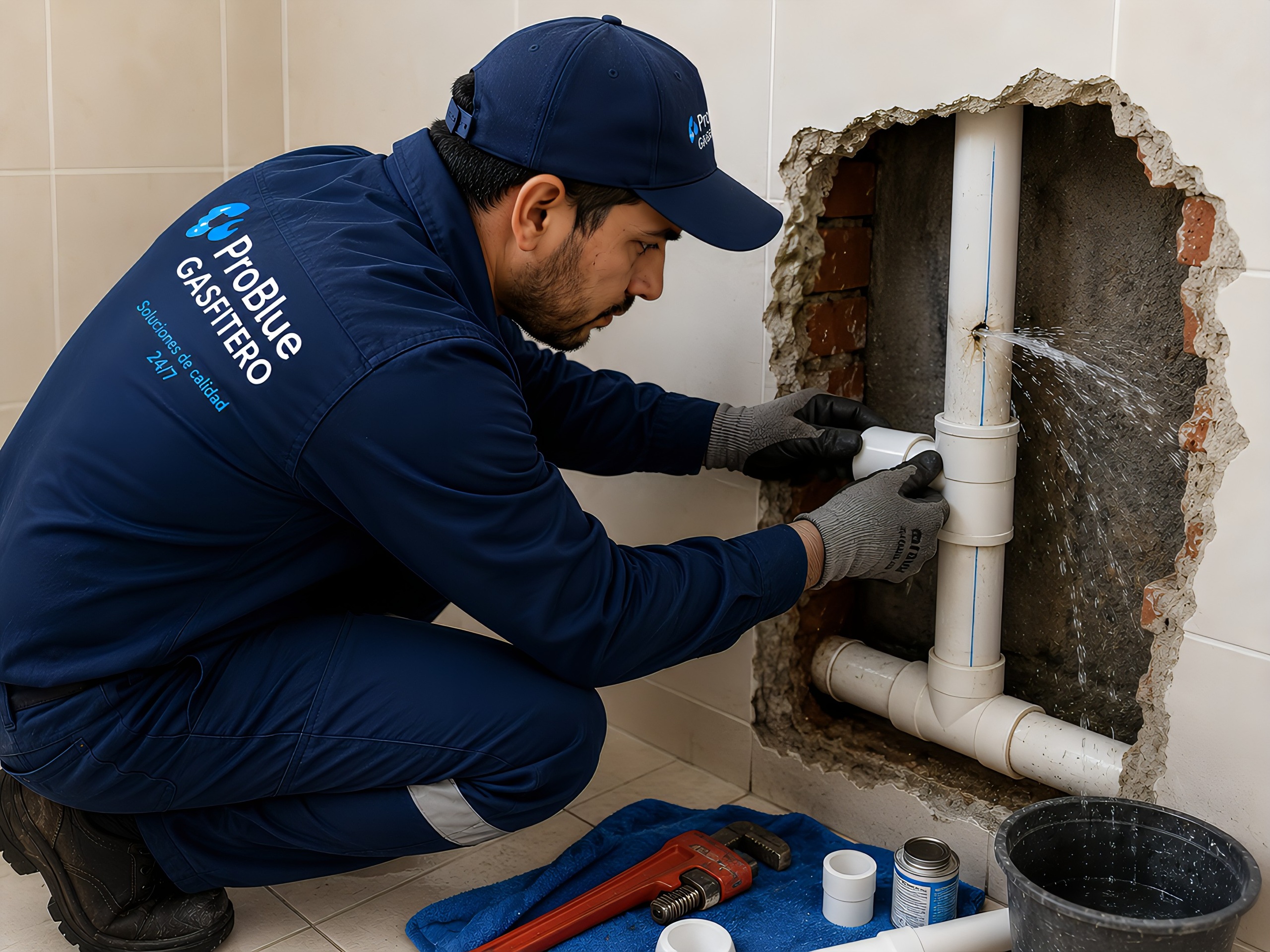 Detalle de reparacion de tuberia con fuga